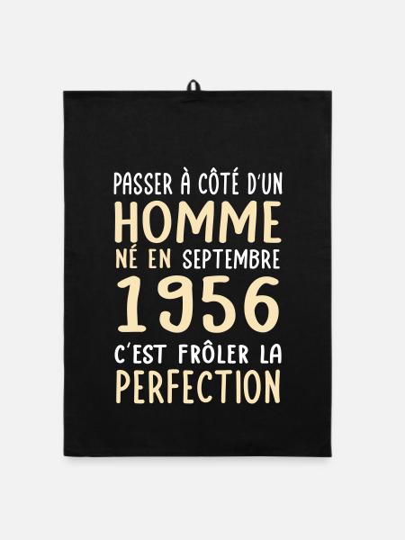 Anniversaire 70 ans - Né en Septembre 1956 - Torchon bio - noir - Devant