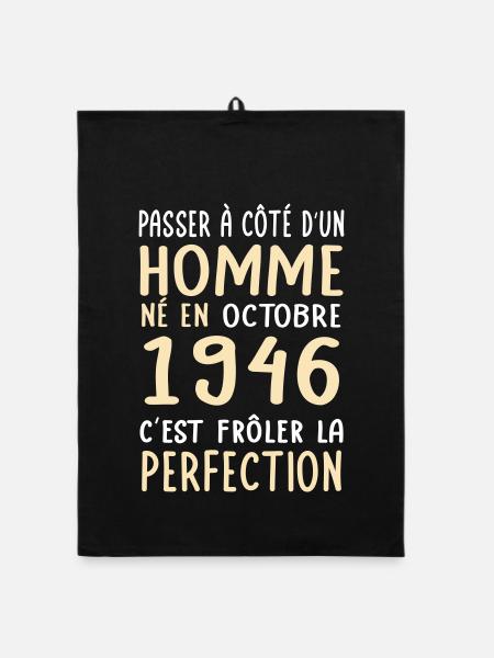 Anniversaire 80 ans - Né en Octobre 1946 - Torchon bio - noir - Devant