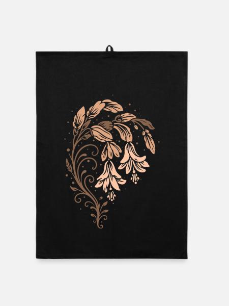 Cactus de Noël – Motif floral de la nature - Torchon bio - noir - Devant