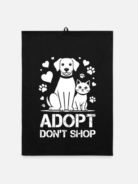 Refuge pour le bien-être animal Adopt Not Shop Dog Cat - Torchon bio - noir - Devant