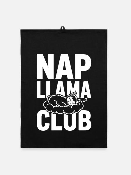 Nap Llama Club – Sleeping Llama - Organic dish towel - black - Front