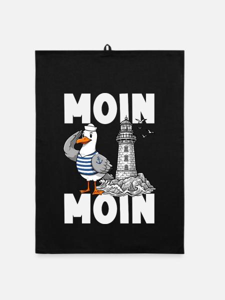 Moin Moin Norden - Maritimes Norddeutsch Design - Organic Geschirrtuch - Schwarz - Vorne