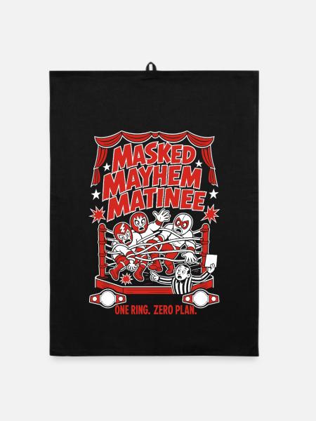 Masked Mayhem Wrestling Chaos - Organic dish towel - black - Front