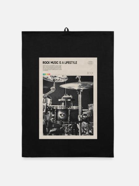 Drumset Noir: Vintage-Rock-Poster - Organic Geschirrtuch - Schwarz - Vorne