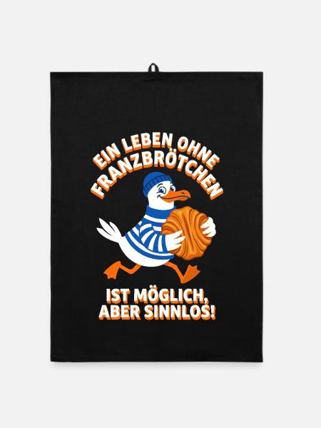 Franzbrötchen Spruch - Lustige Hamburg Möwe - Organic Geschirrtuch - Schwarz - Vorne
