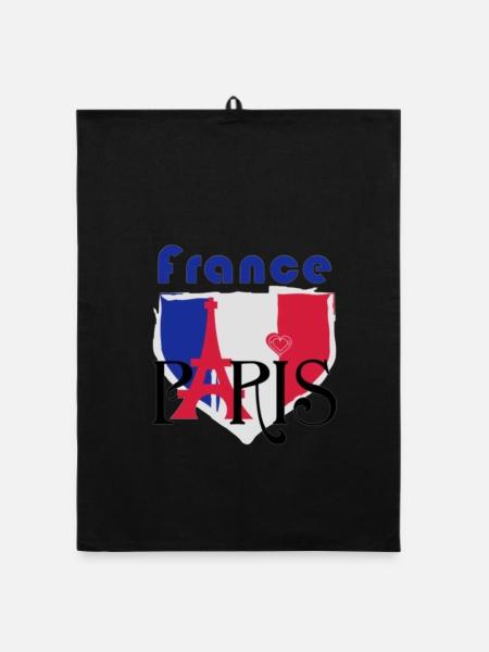 Paris Bleu Rouge et Cœur - Eiffel - Torchon bio - noir - Devant