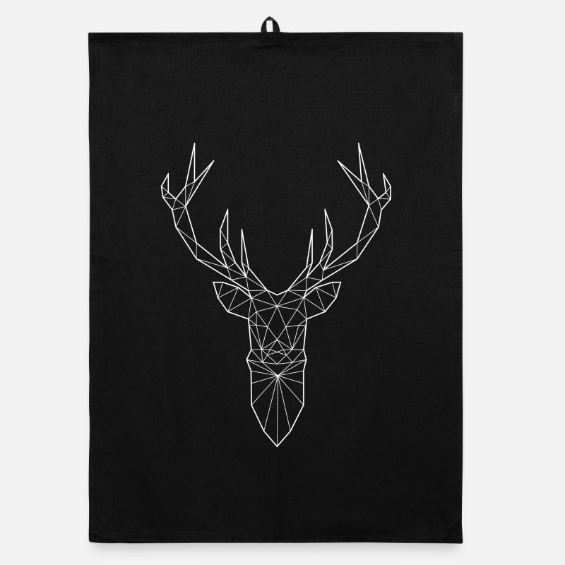 Tête de cerf dans le design triangle (blanc) - Torchon bio - noir