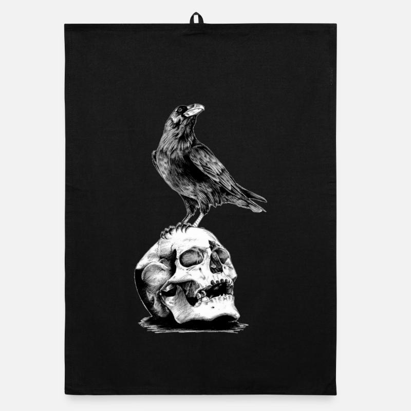 Skull mit Krähe Organic Geschirrtuch
