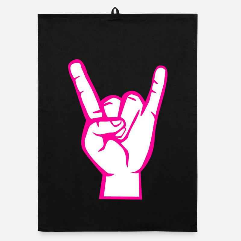 Main avec Rock- Métal -Satan Symbole Rose - Torchon bio - noir