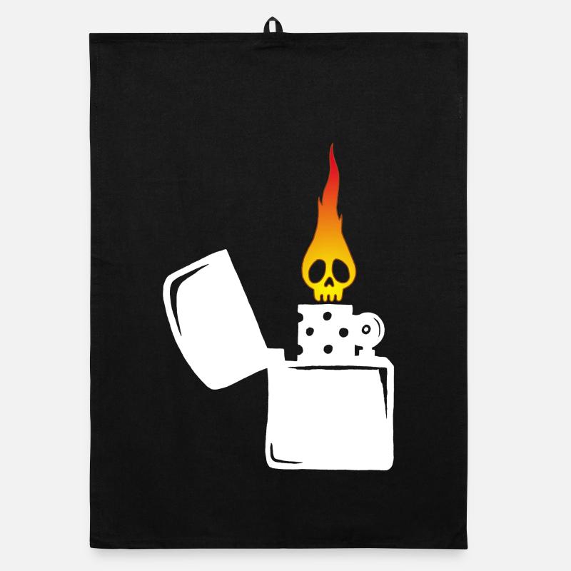 flaming skull and white lighter Organic dish towel