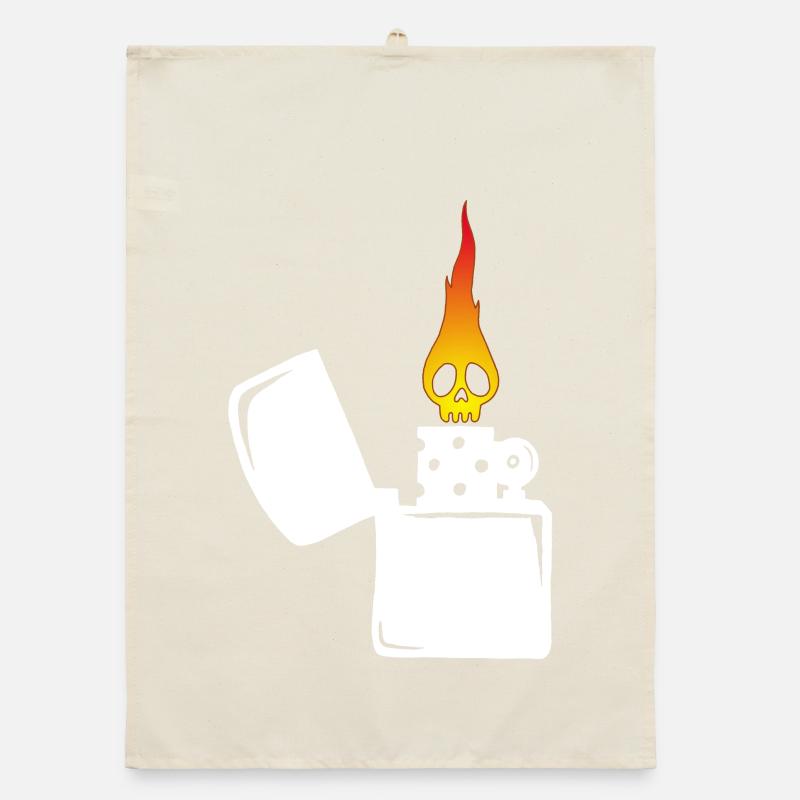 Flammenschädel und weißes Feuerzeug Organic Geschirrtuch