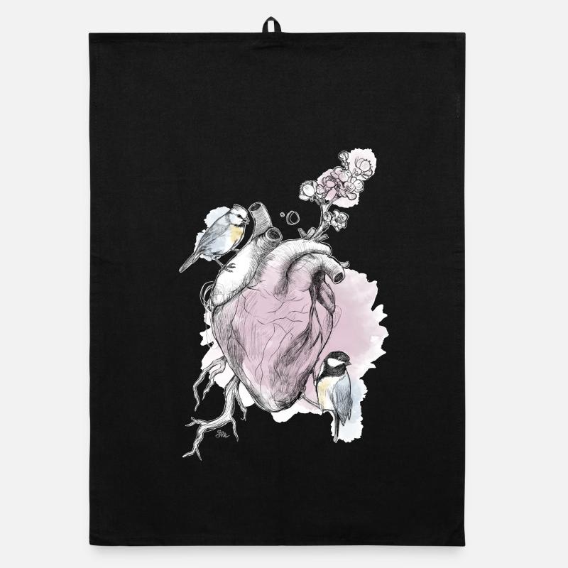 and heart - Organic dish towel - black