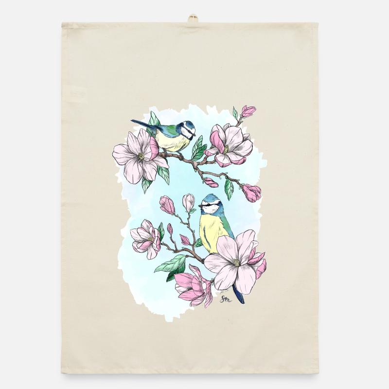 Blaumeisen und Magnolien Organic Geschirrtuch