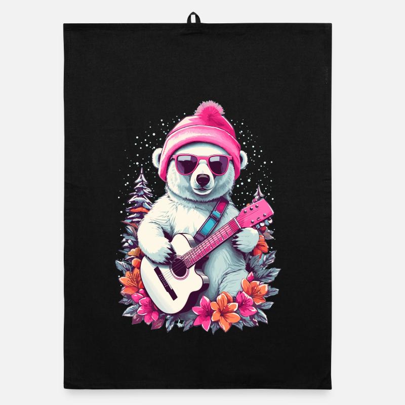 Ours polaire mignon avec guitare Torchon bio