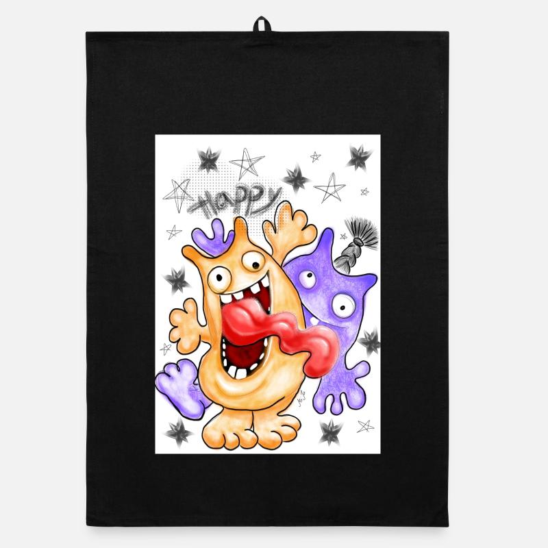 Humorvoller Monster-Druck mit Schnurrbart Organic Geschirrtuch