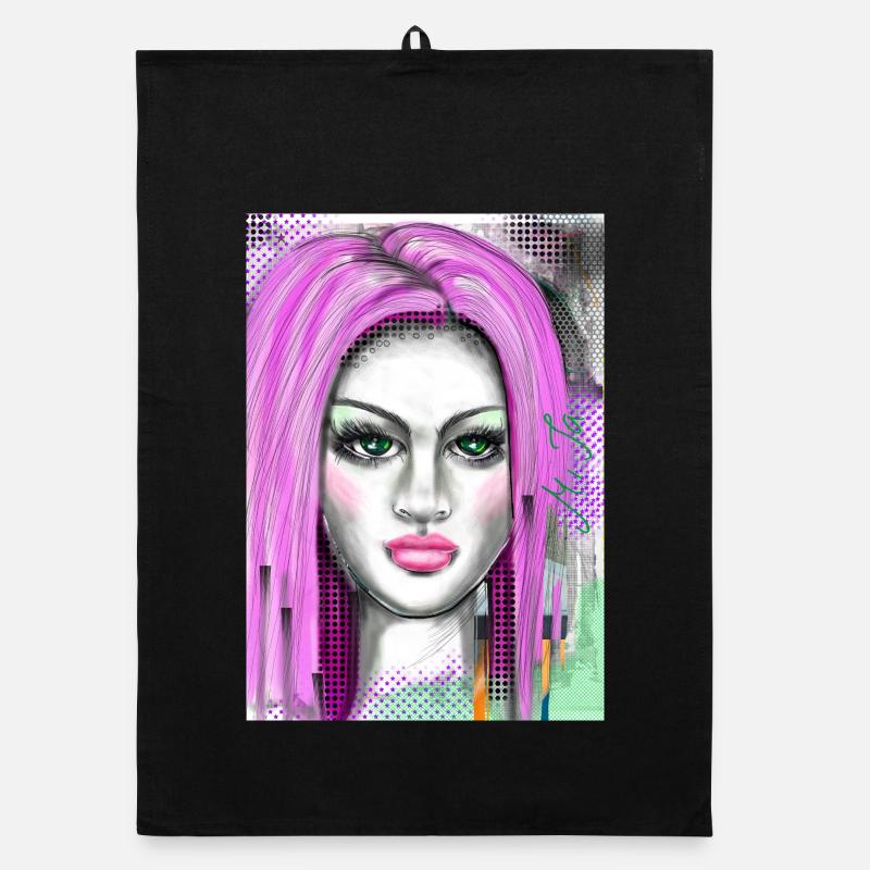Lila Haare mit Pop-Art Effekt Organic Geschirrtuch