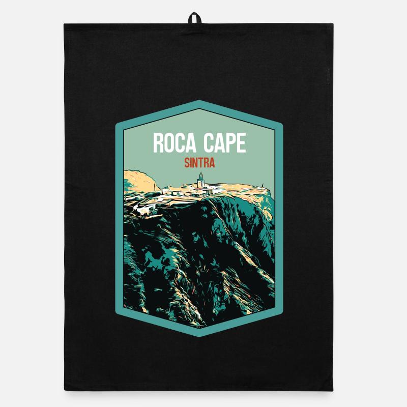 Illustration Cap de Roca, Leuchtturm, Portugal Organic Geschirrtuch