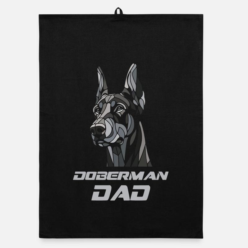 Doberman dad dog head Organic dish towel