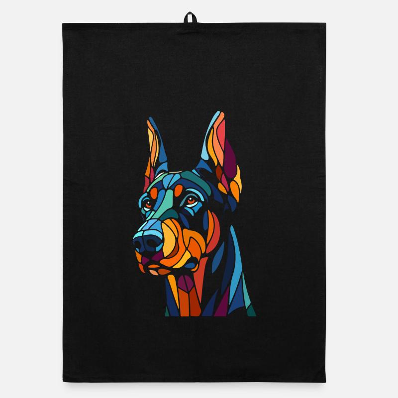 Doberman Dog Head Organic dish towel