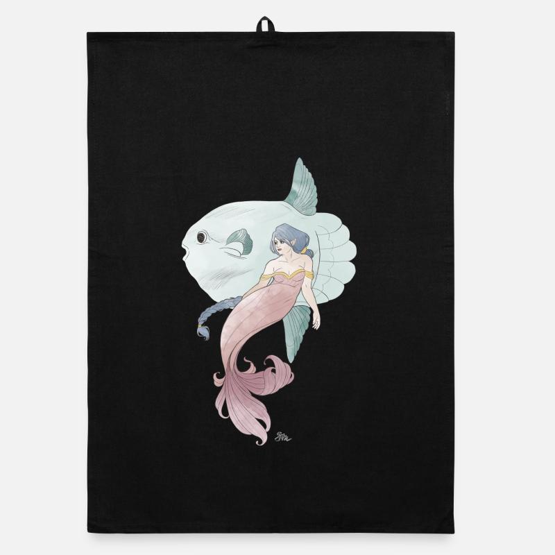 Amis de la mer – Sirène avec poisson-lun Torchon bio