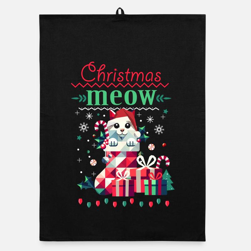 Playful Cat in Stocking - Ugly Christmas Style Organic dish towel