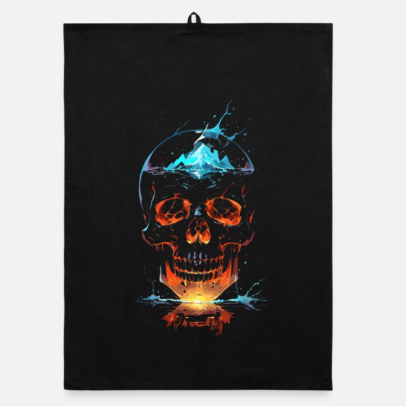 Crâne de Feu et Glace Éclatant - Organic dish towel - black