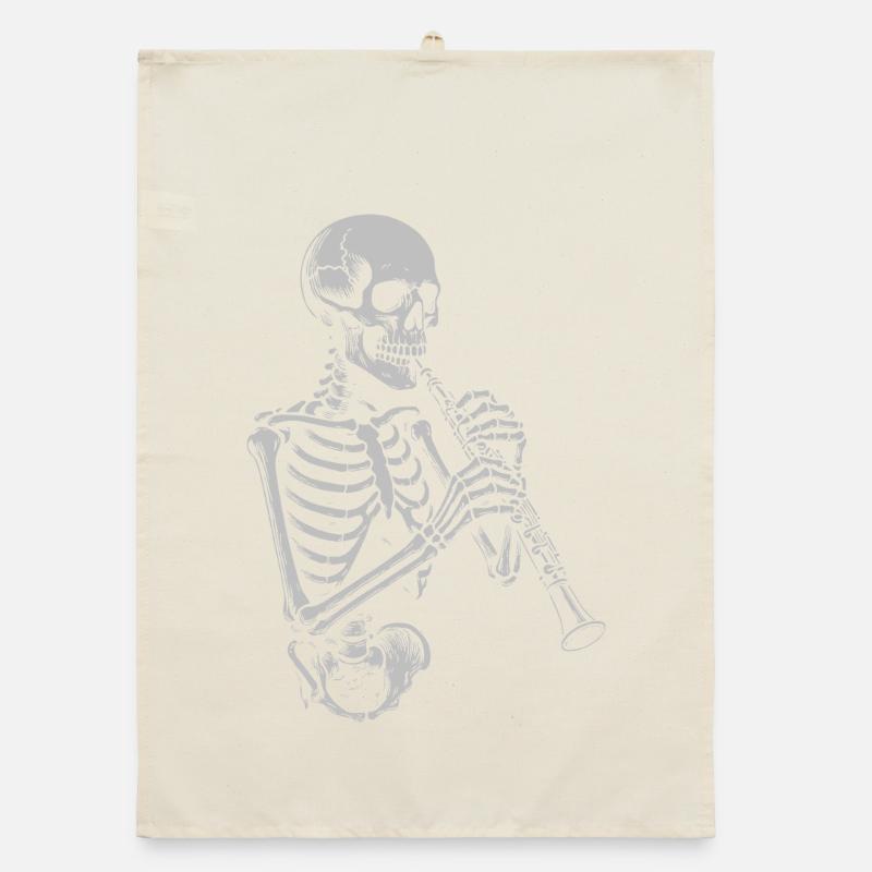 Skeleton Playing oboe Organic dish towel