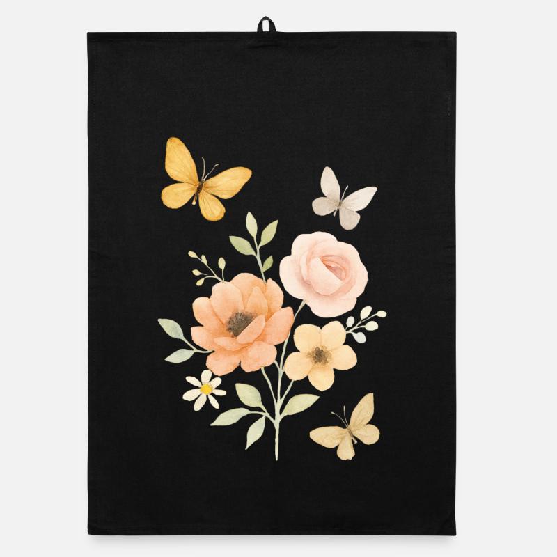 Fleurs pastel motifs papillon Torchon bio