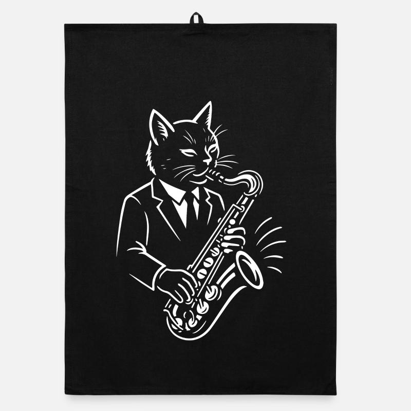 Cat Jazz plays Sax Organic dish towel
