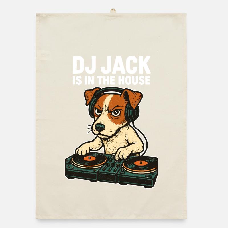 Jack Russell Terrier DJ Turntables Techno Gift Organic dish towel