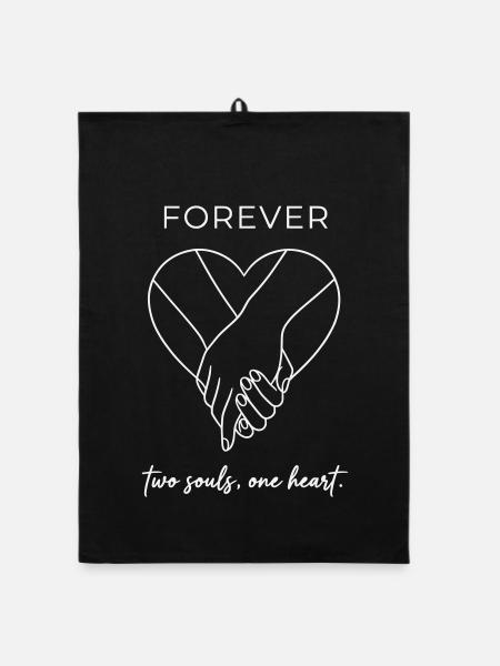 Forever Valentine – Zwei Seelen, ein Herz Weiß - Organic Geschirrtuch - Schwarz - Vorne
