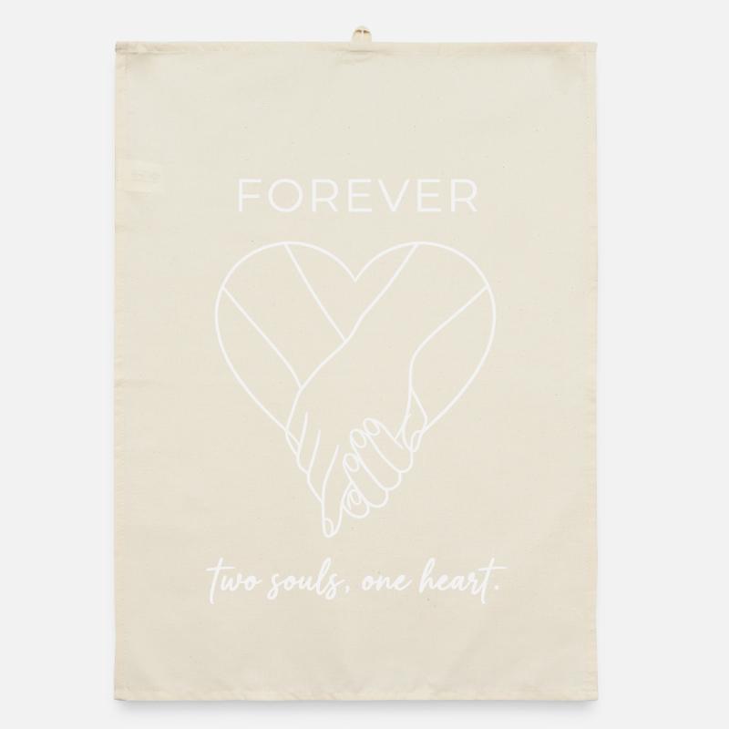 Forever Valentine - Two Souls One Heart White Organic dish towel