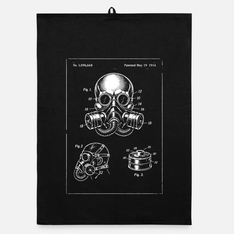Illustration des Gasmasken-Bauplans Organic Geschirrtuch