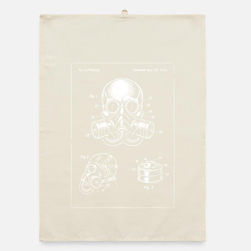 Illustration des Gasmasken-Bauplans Organic Geschirrtuch