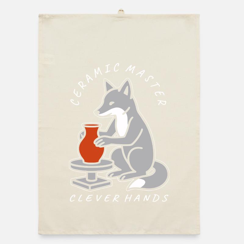 Ceramic Master Fox on Pottery Wheel Organic dish towel