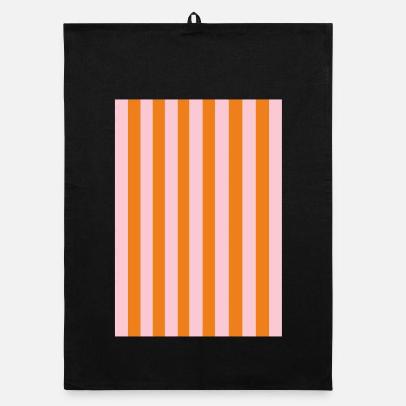 Rayures - orange, rose personnalisable Torchon bio