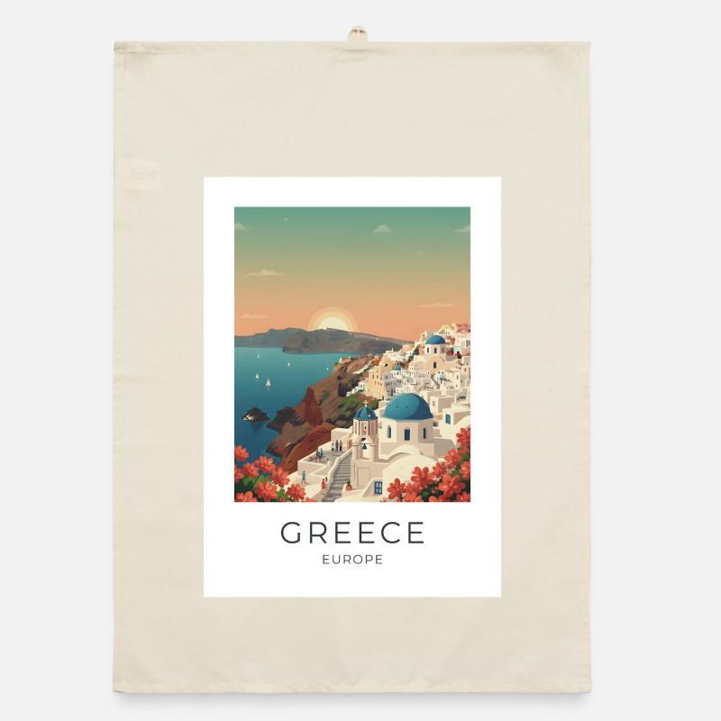 Santorini Sunset Coastal View Organic dish towel