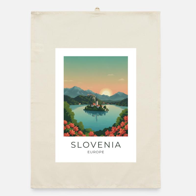 Coucher de soleil de l’île de la mer de Slovénie Torchon bio