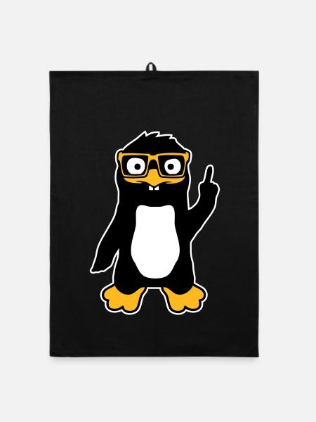 Pinguin Nerd Brille Zeigefinger Selbstgefällig Lus - Organic Geschirrtuch - Schwarz - Vorne