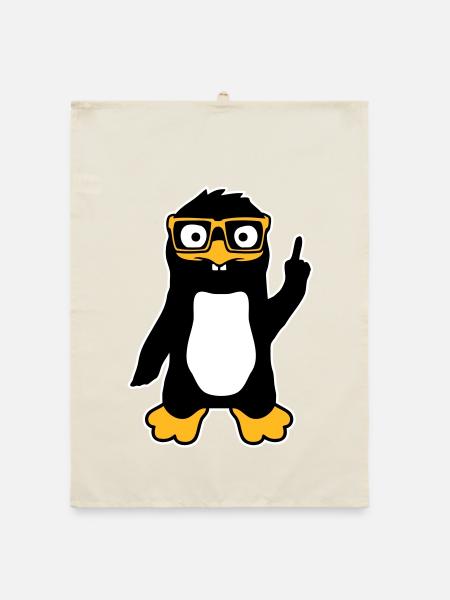 Penguin Nerd Glasses Index Finger Smug Lus - Organic dish towel - nature - Front
