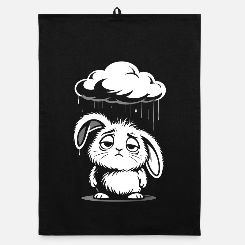 Sad Bunny - Cute Rain Cloud Design Organic dish towel