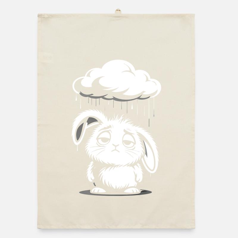Sad Bunny - Cute Rain Cloud Design Organic dish towel