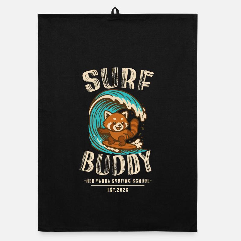 Surf buddy, friend on the surfboard Organic dish towel