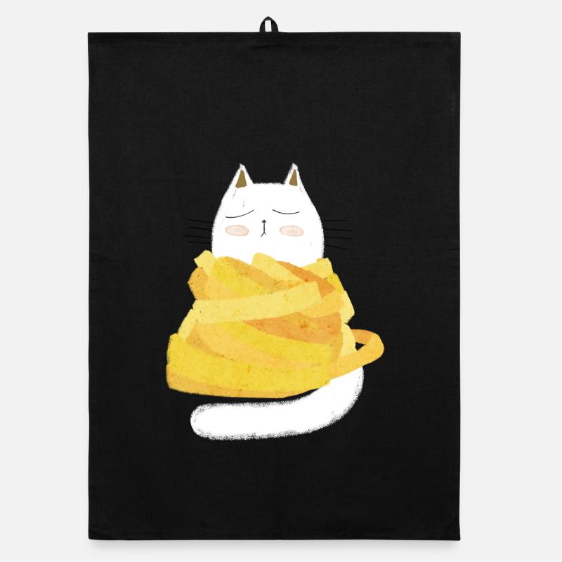Tagliatelle Cat - Organic dish towel - black