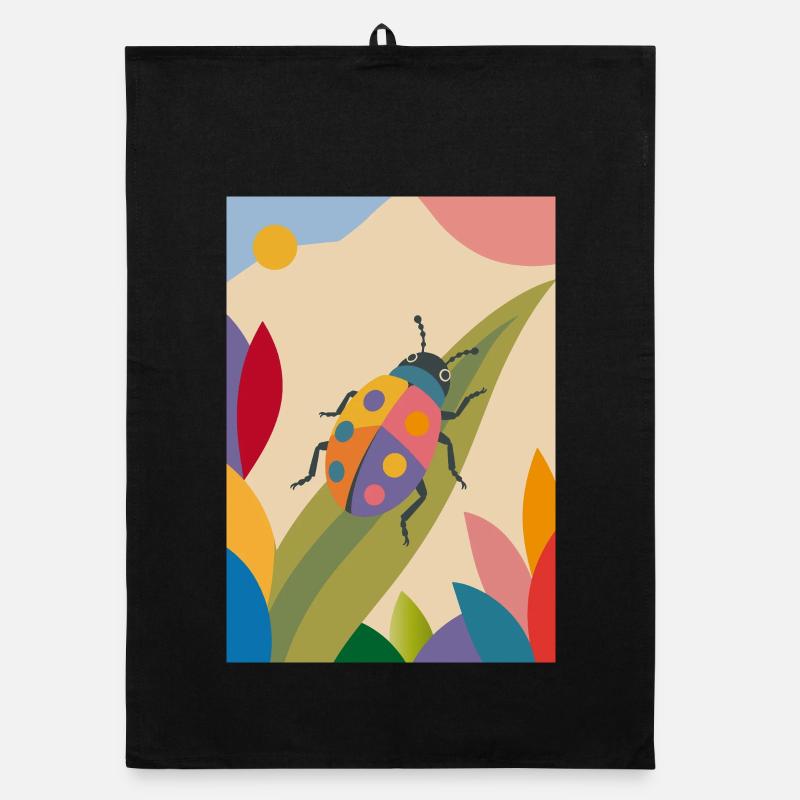 Insecte coloré dans le champ de fleurs – motif nature Torchon bio