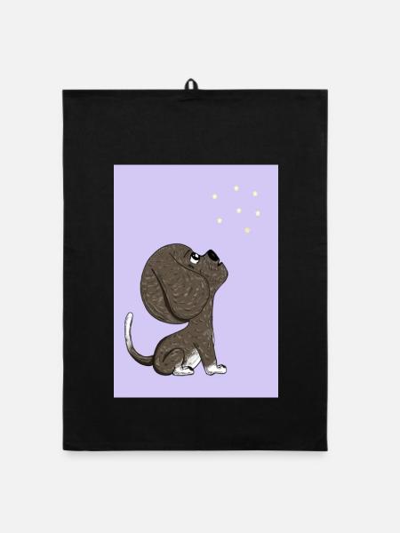 Chien et ciel étoilé - Torchon bio - noir - Devant