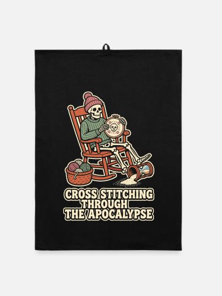 Cross Stitching Through The Apocalypse - Organic Geschirrtuch - Schwarz - Vorne