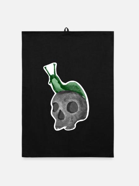 Schädel mit Schnecke - Organic Geschirrtuch - Schwarz - Vorne