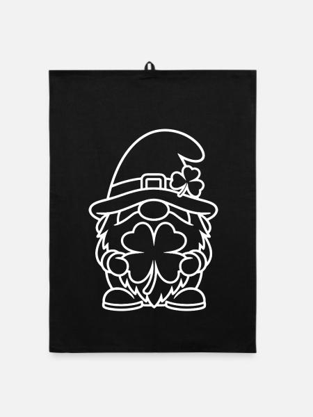 Cute dwarf with lucky clover - Organic dish towel - black - Front