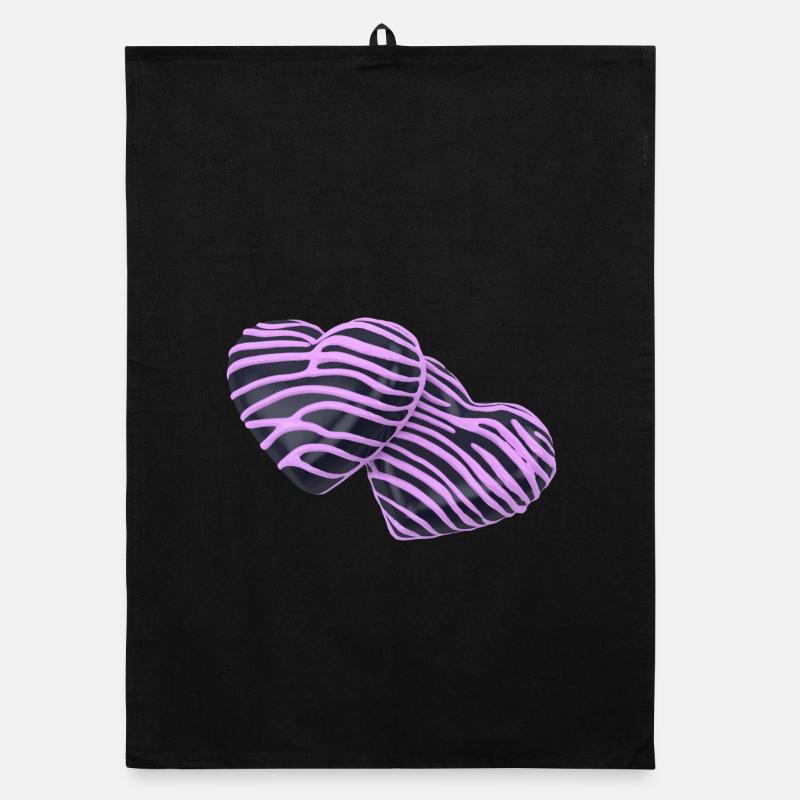 Cœurs  roses sur noir Torchon bio